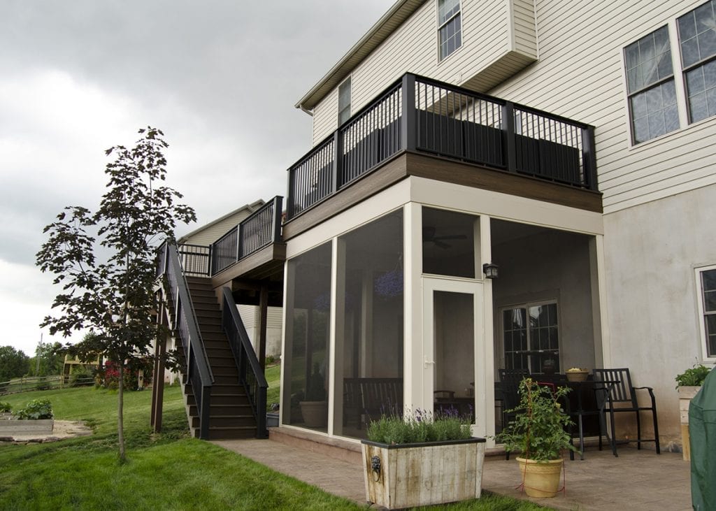 elevated deck with screened in porch underneath