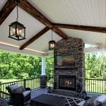 Belles - TimberTech Ashwood deck and porch with barnwood and fire place