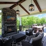 Belles - TimberTech Ashwood deck and porch with fire place and tv