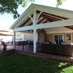 Tomlin - Timbertech Antigua gold deck With open porch and barnwood beams
