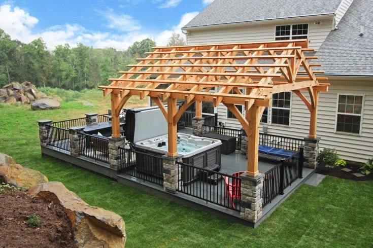 Custom Amazon Mist TimberTech Deck / Timber Frame Pergola – Elizabethtown, PA