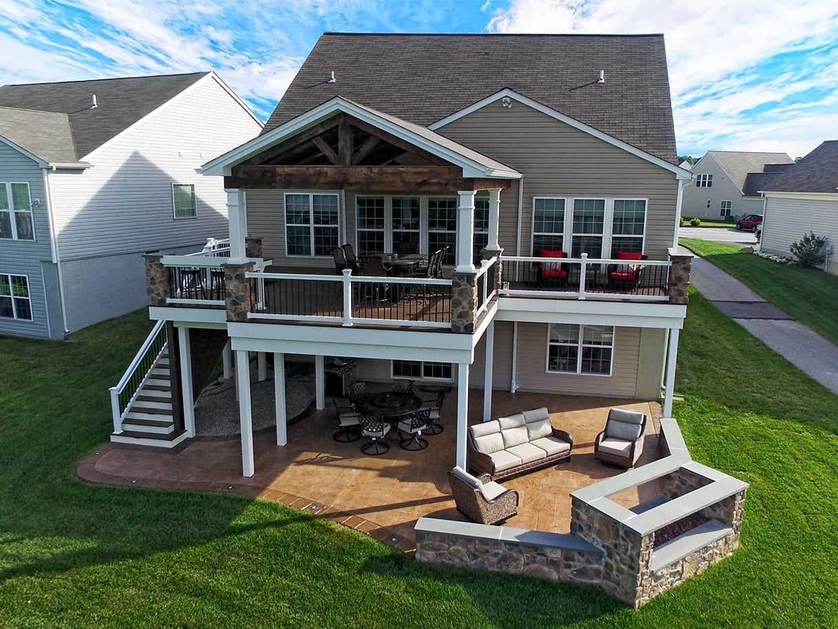 Trex deck and porch with patio and fire feature