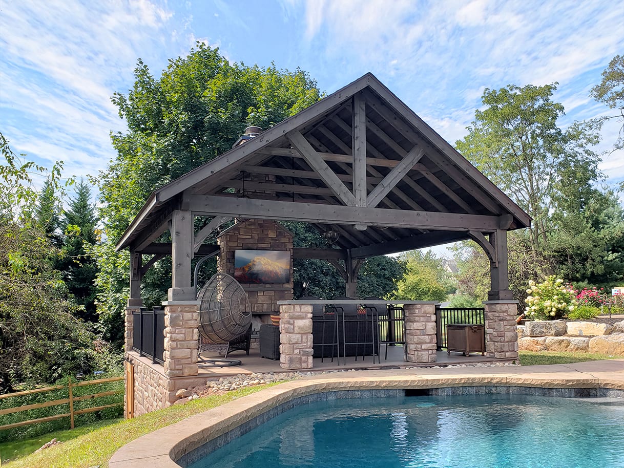 Custom Pecan TimberTech Deck / Stonework Pavilion - Collegeville, PA ...