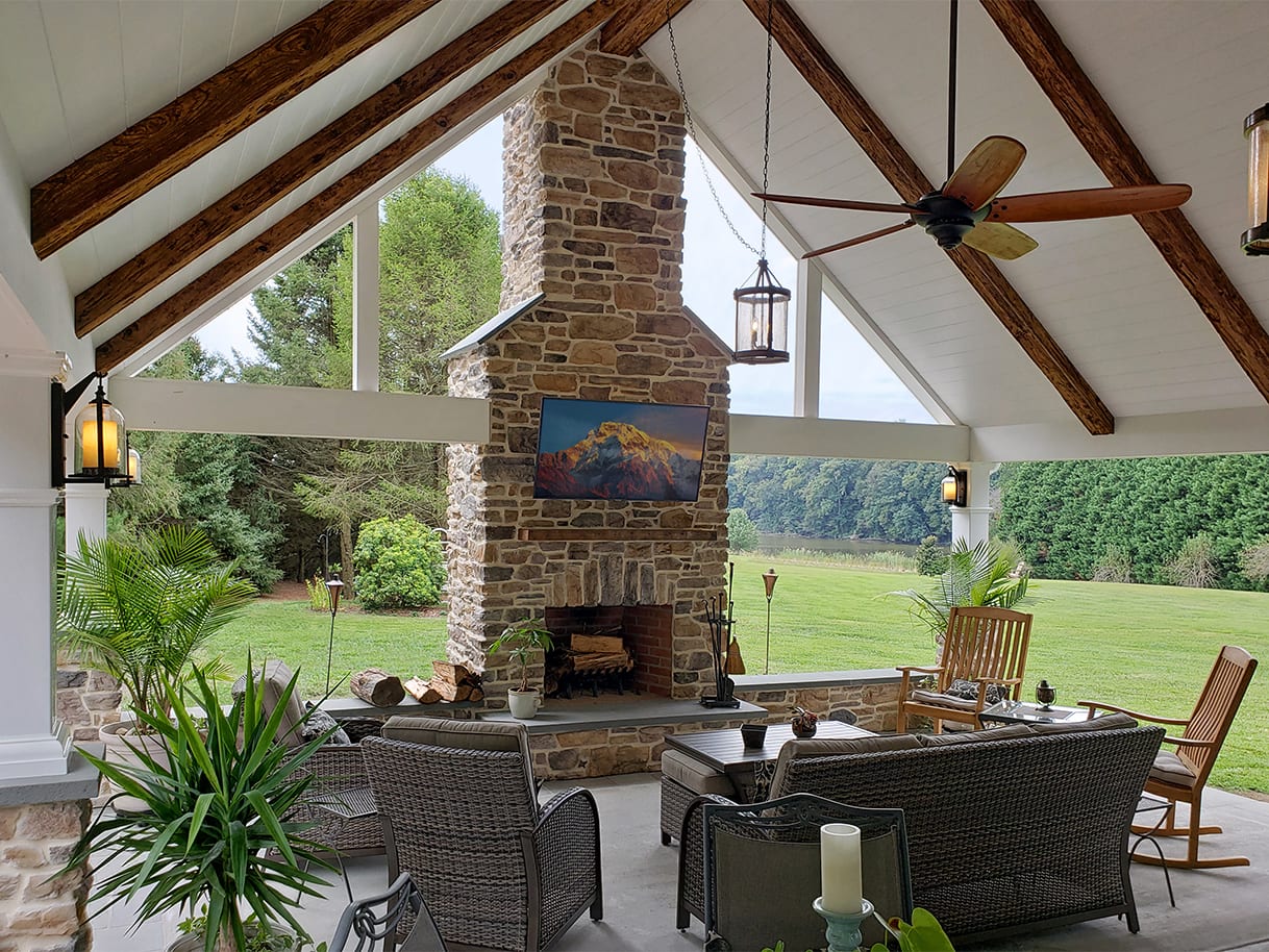 outdoor fireplace covered patios