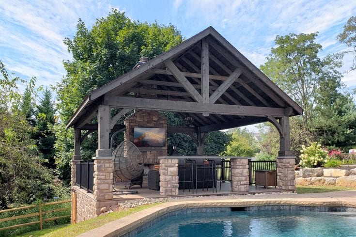 Custom Pecan TimberTech Deck / Stonework Pavilion – Collegeville, PA