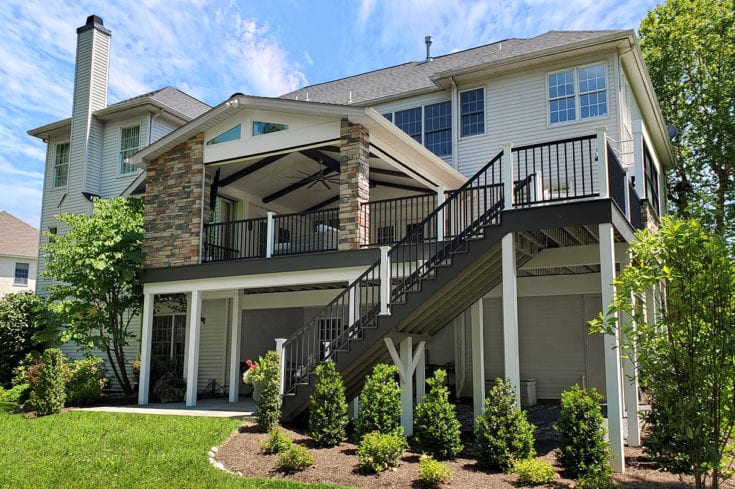 Phantom Screen Porch / Espresso TimberTech Deck / Flagstone Patio – Newtown, PA