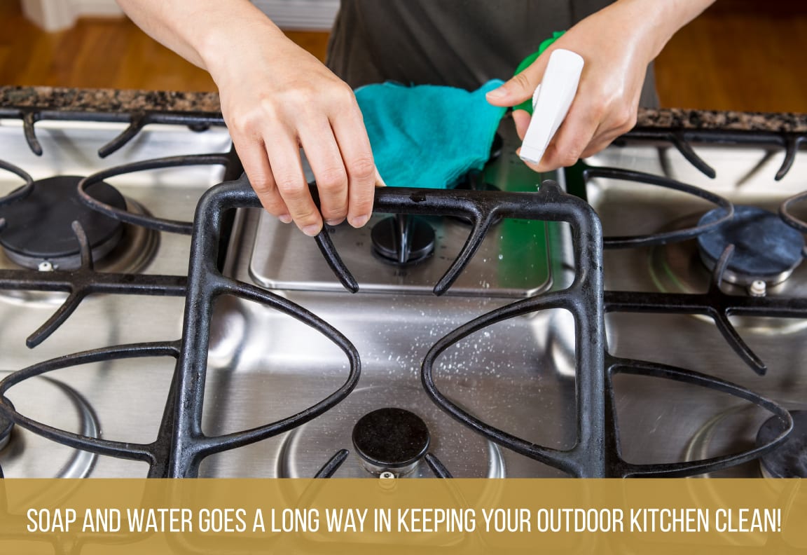 clean an outdoor kitchen with soap and water