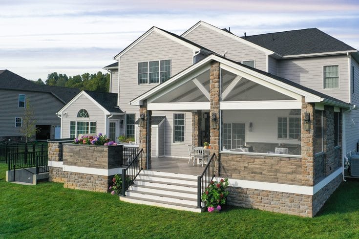 Phantom Screen Stonework Porch / TimberTech Deck – Yardley, PA