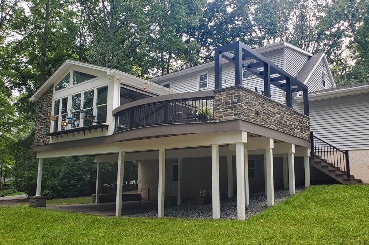 Stonework Sunroom / TimberTech Deck – East Earl, PA