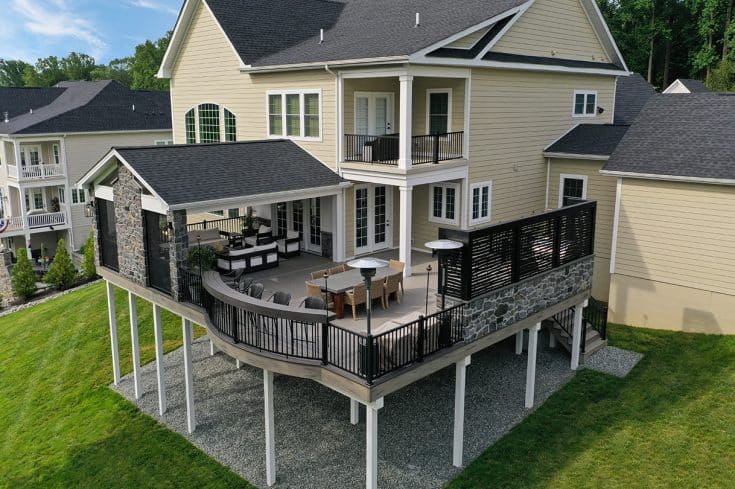 Natural Stone Phantom Screen Porch / Driftwood TimberTech Deck – West Chester, PA