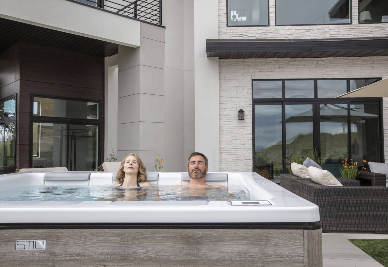 couple relaxing in a hot tub