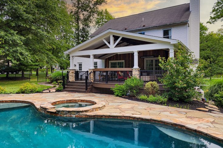 Poolside Modern Farm House Porch / Trex Deck – Phoenixville, PA