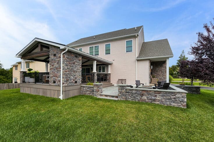 Ashwood Deck & Vaulted Porch with Stone Fireplace and Flagstone Patio – Broomall, PA