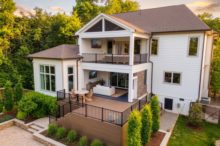 Slate Tile Porch & Patio with Phantom Screens and Stone Fireplace – Nashville, TN