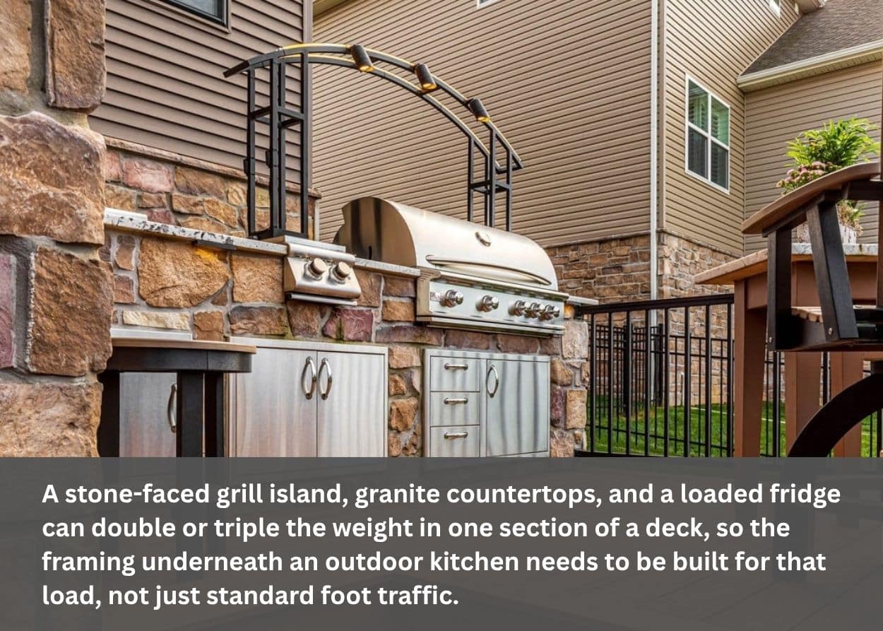 Code-compliant aluminum guardrail installed around an elevated residential deck