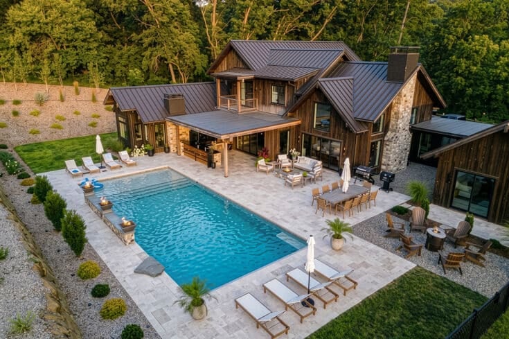 Pool with Travertine Patio and Outdoor Kitchen – Strasburg, PA