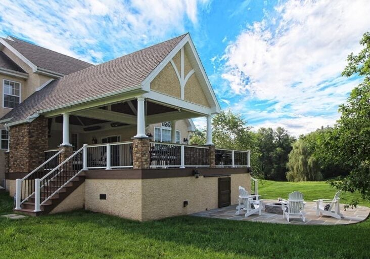timbertech porch with fire pit and patio landenberg pa
